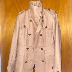 GREEN WITH ENVY Women’s Elegant Tan Double-Breasted Pea Coat with Gold Accents